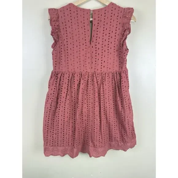 Mustard Seed Rust Eyelet Romper Dress Women’s S Terracotta Ruffle Boho Playsuit - Picture 7 of 16